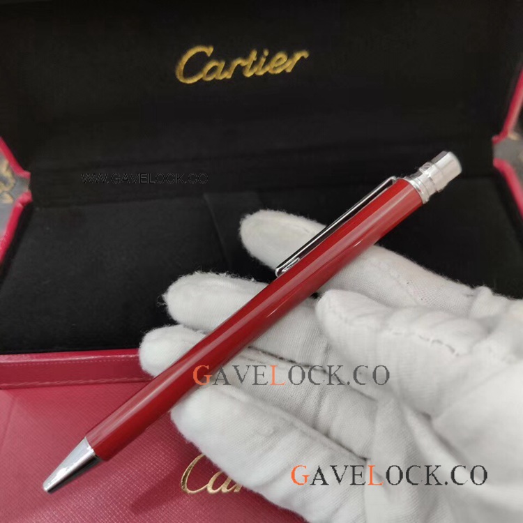 New Copy Cartier Santos Red And Silver Ballpoint Pen